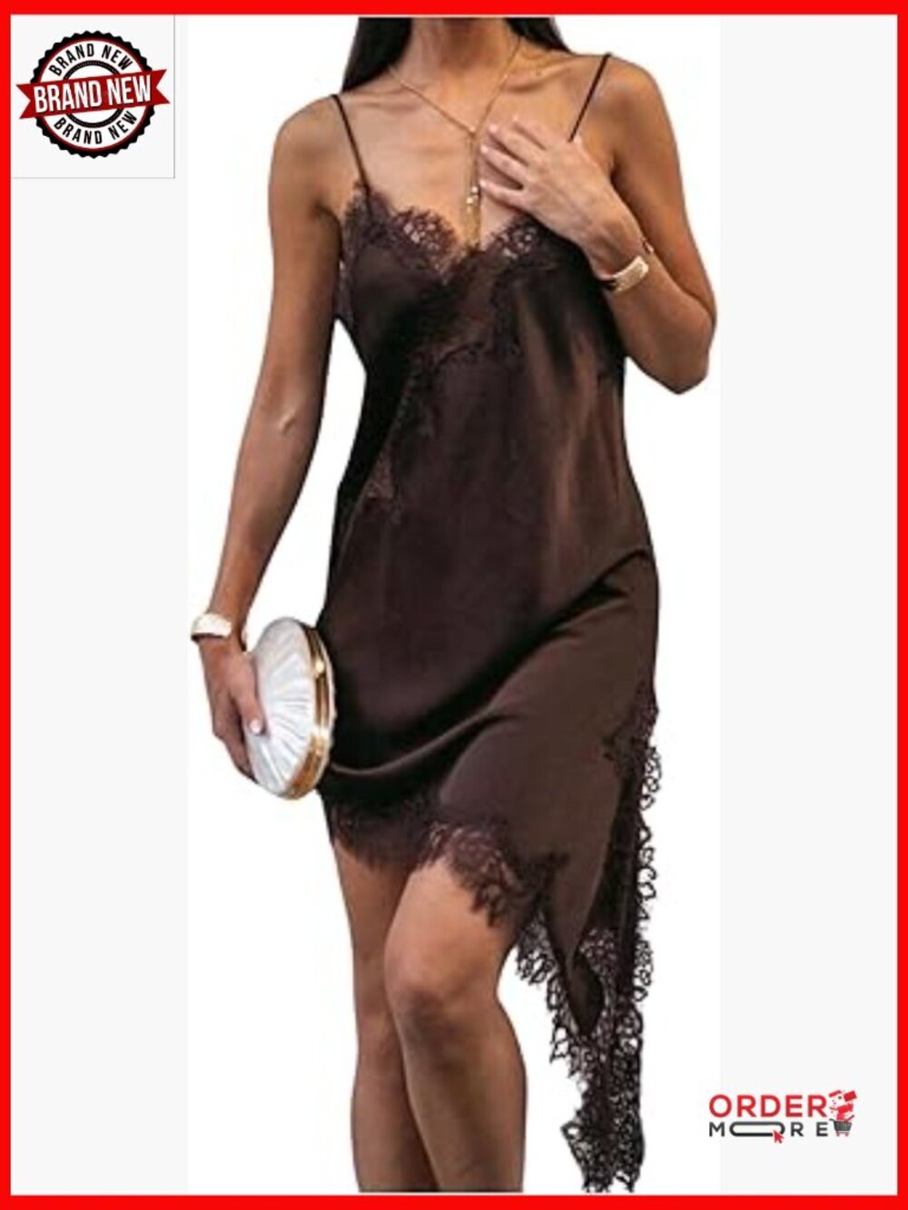 Lace Satin Asymmetrical Mini Dress Spaghetti Strap Club Night Out